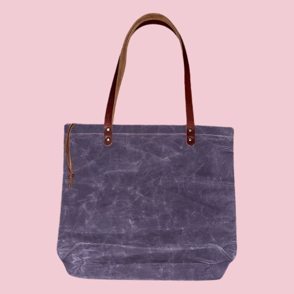 Purple Suede Canvas Bag With Genuine Leather Straps
